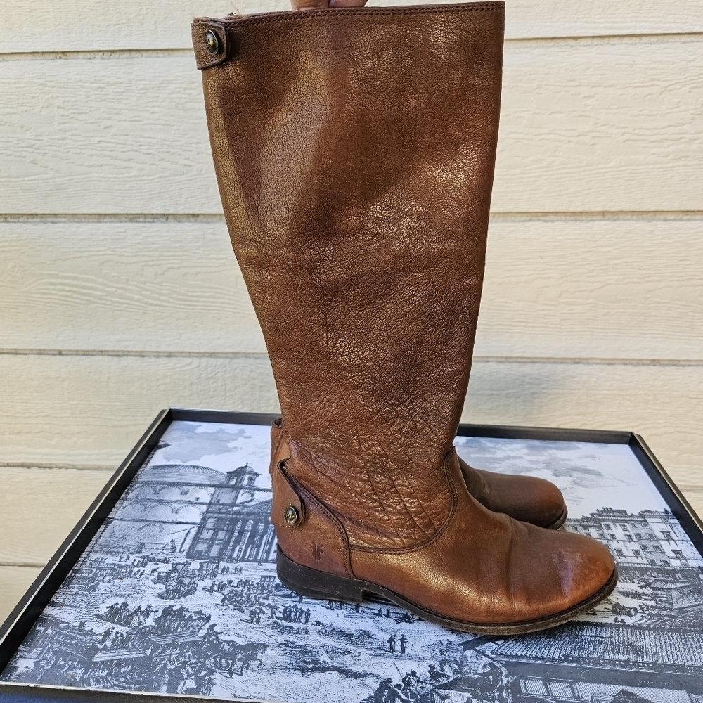 Frye Melissa Zipper Back Brown Leather Riding Boots 5.5b